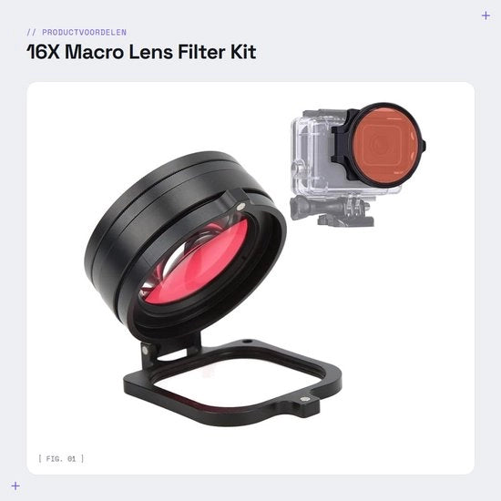 Kit di lenti macro 16X - 58mm filtro HD rosso/porpora - filtro subacqueo - filtro per sportcamera - lente ottica in vetro + lega di alluminio