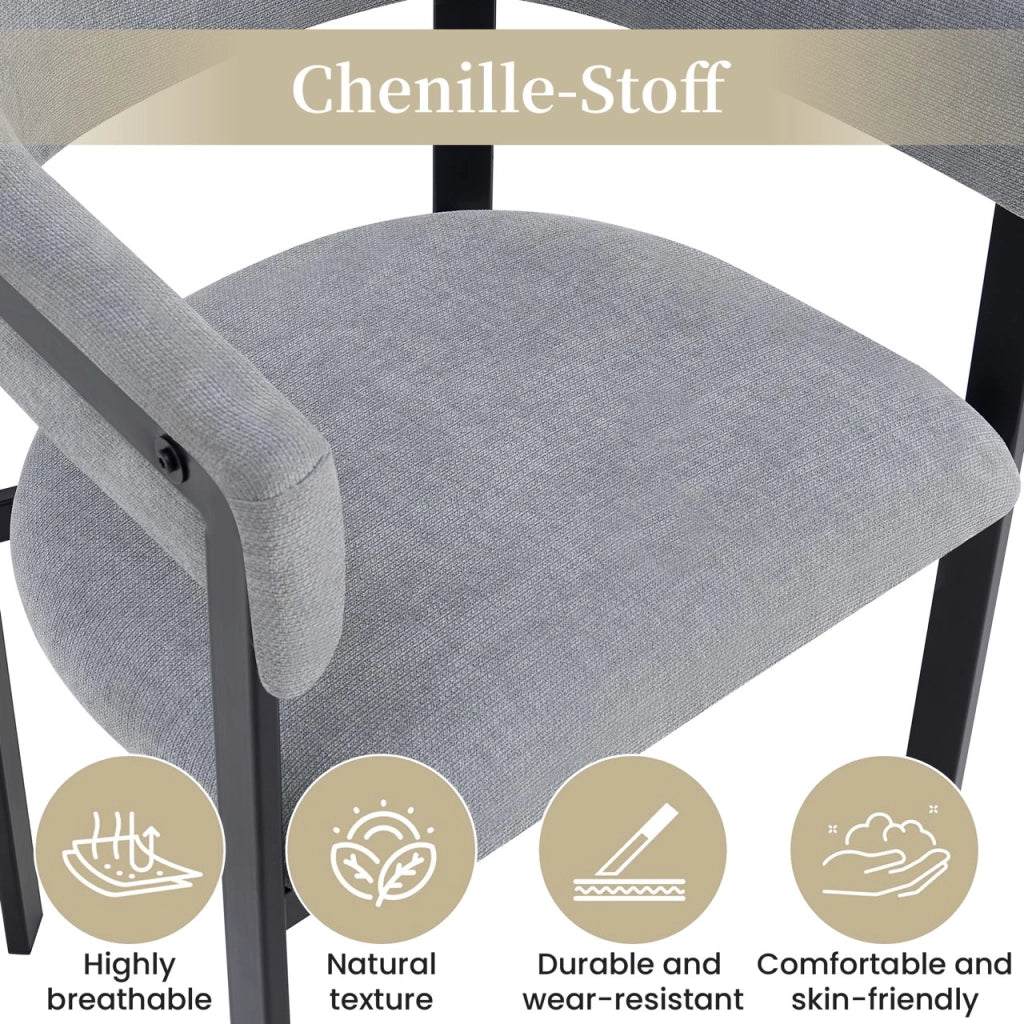Sedia da pranzo Set da 6 con Schienale Semicircolare e Design Ergonomico in Ciniglia Grigio