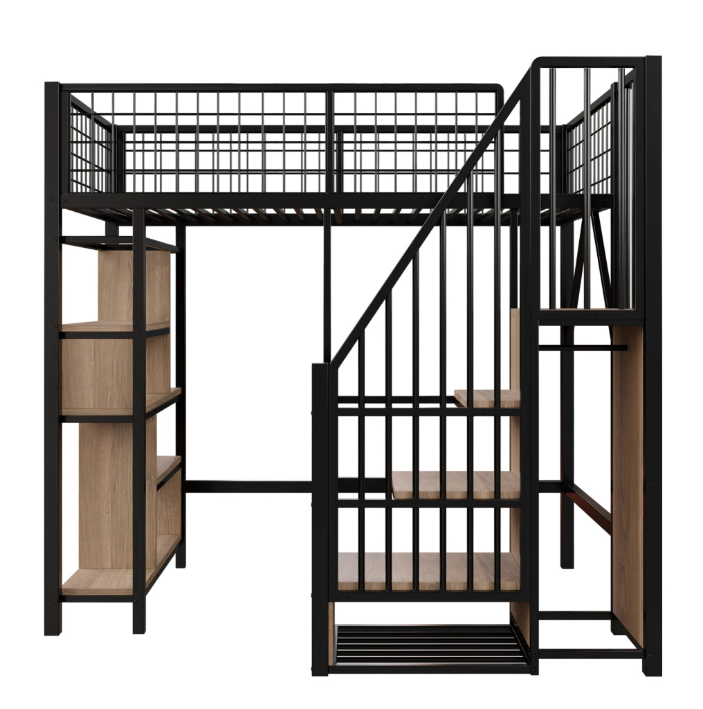 Letto a soppalco 90x200 cm con scala contenitore e vani portaoggetti
