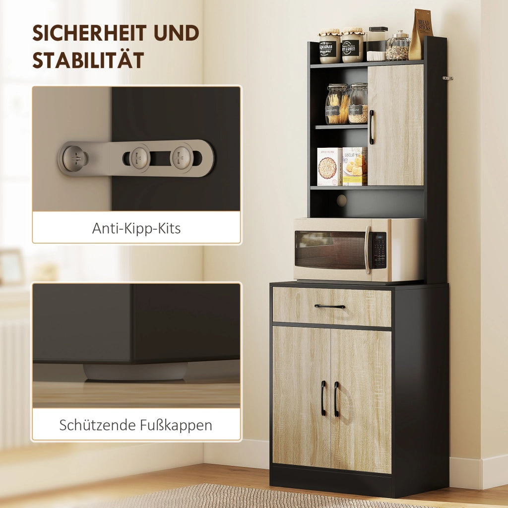 Mobile da cucina con ripiani aperti e cassetto ¨C Minimal ¨C Legno naturale, Nero, Profondit¨¤ 40cm