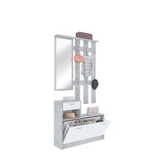 Mobile Belem Mobiletto da Ingresso con Scarpiera Appendiabiti e Specchio Arredo Arredamento Corridoio Entratina 97 x 35 x 25 cm (Bianco e Grigio Cemento)