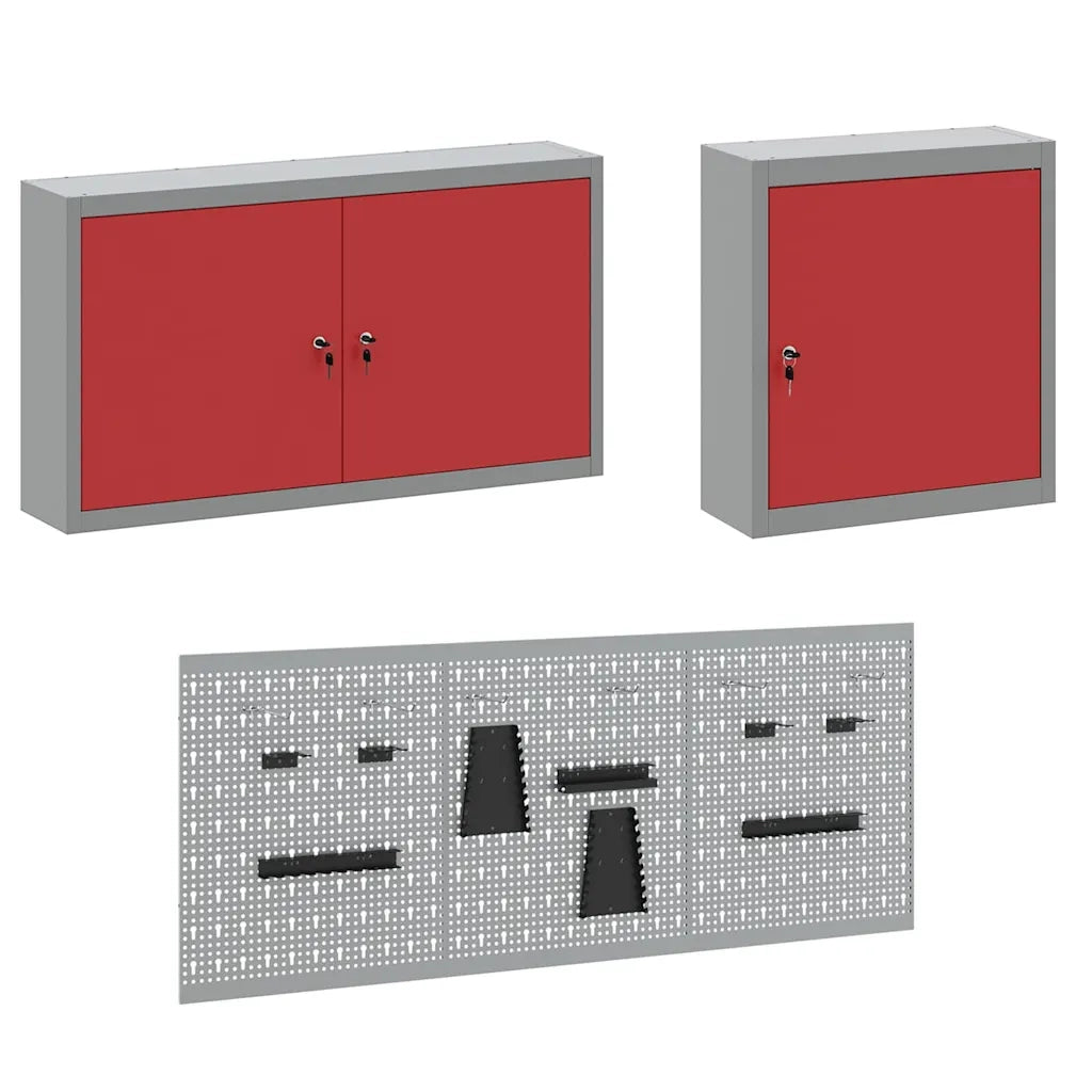Mobile da lavoro 8 pcs Rosso Legno ingegnerizzato e acciaio 3321441