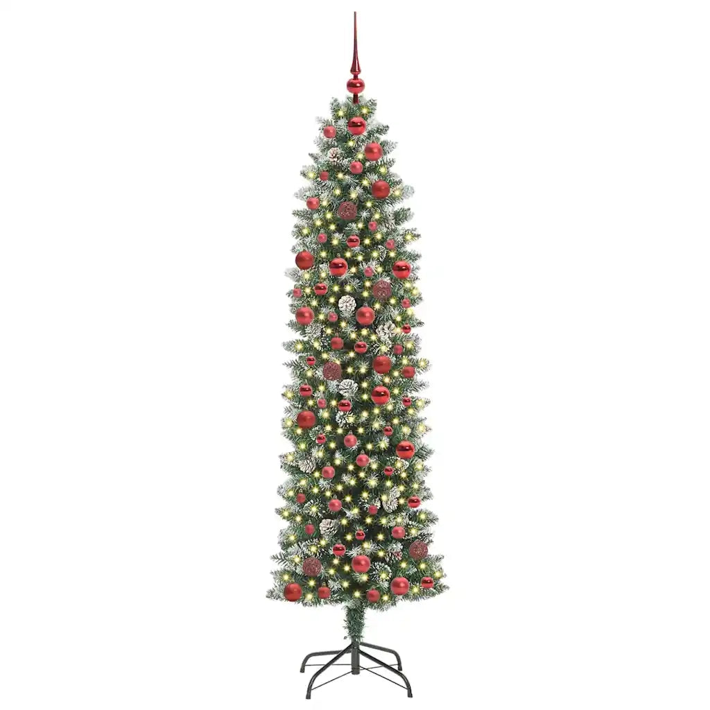 Albero di Natale Artificiale Sottile Verde e Bianco 180 cm 3395293