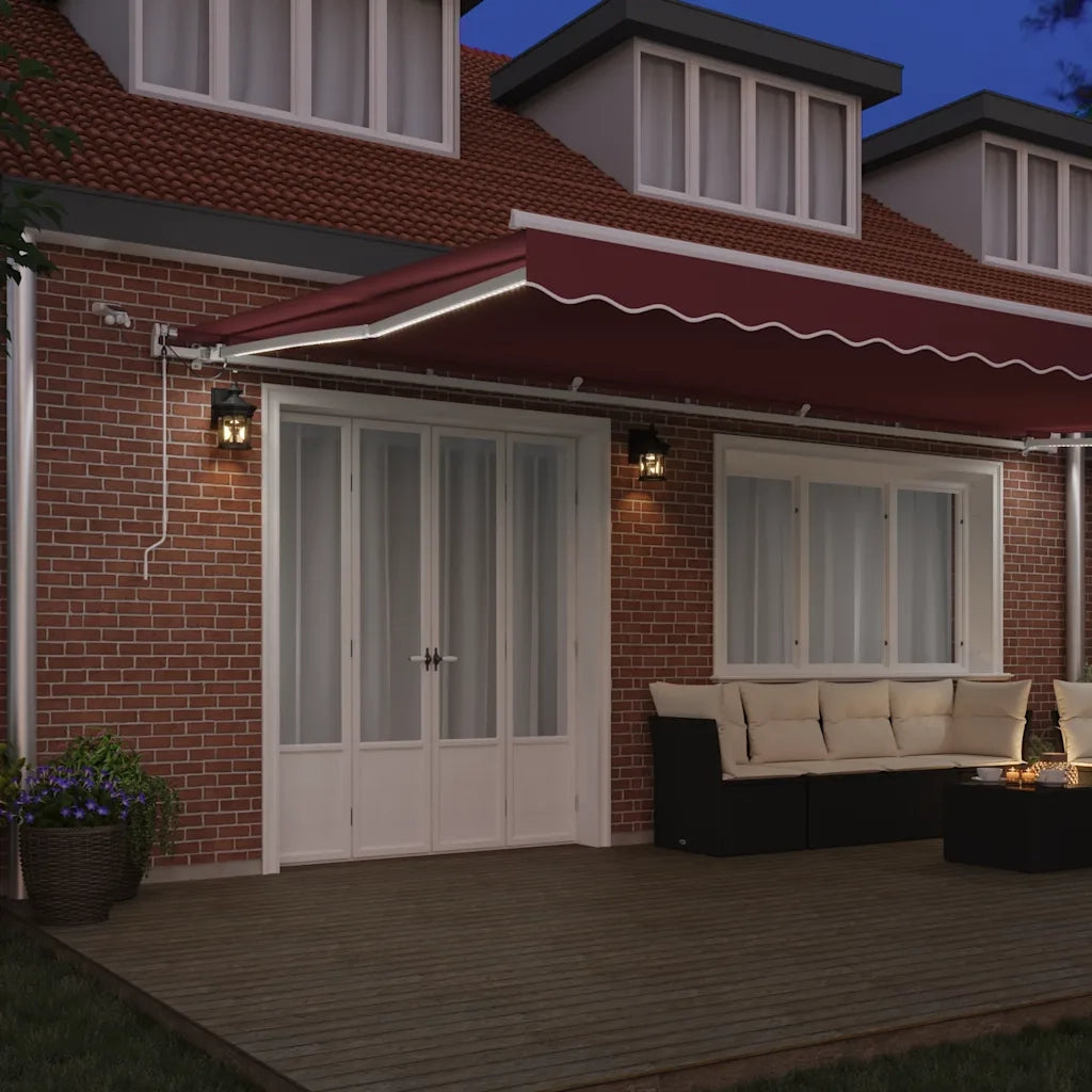 Tenda da Sole Retrattile Automatica con LED Bordò 600x300 cm 3214981