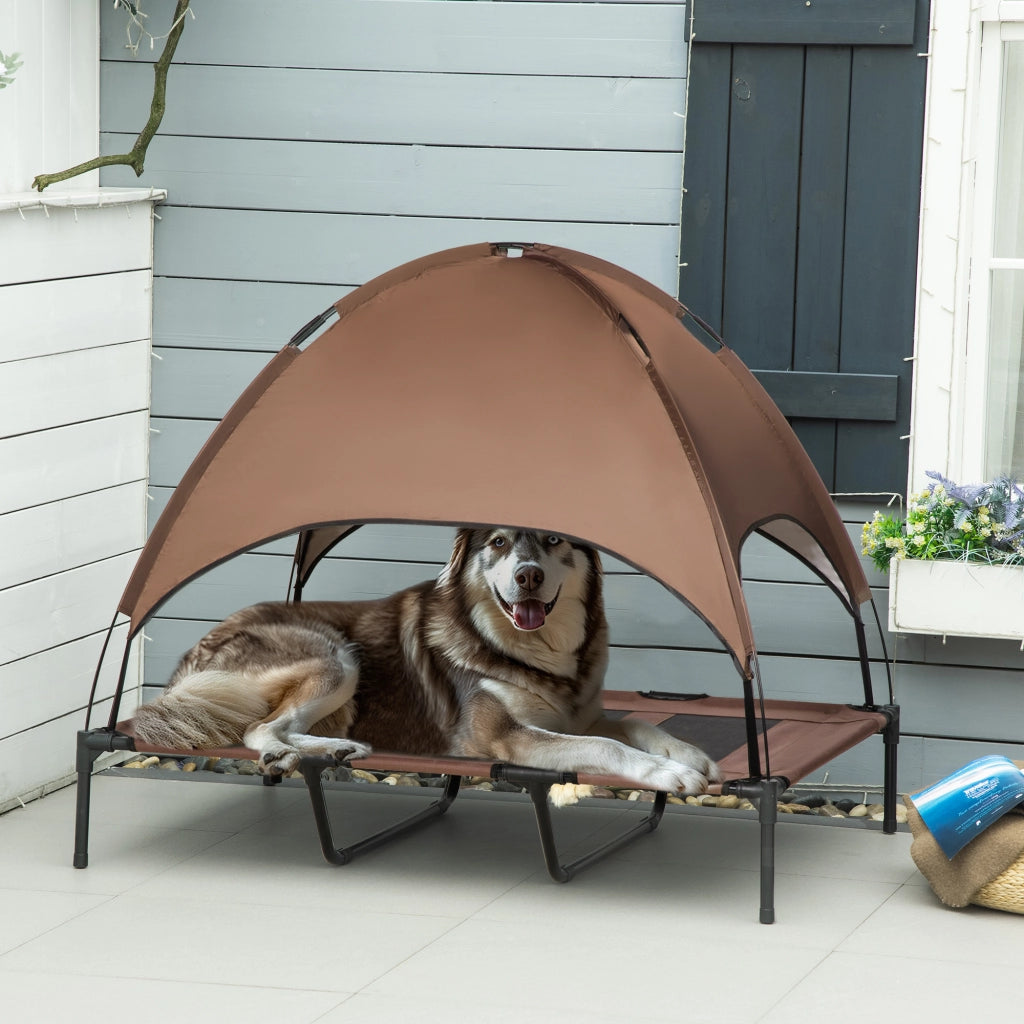 Letto per cani con baldacchino ¨C zephmum ¨C grigio tessuto 122x92x108 cm