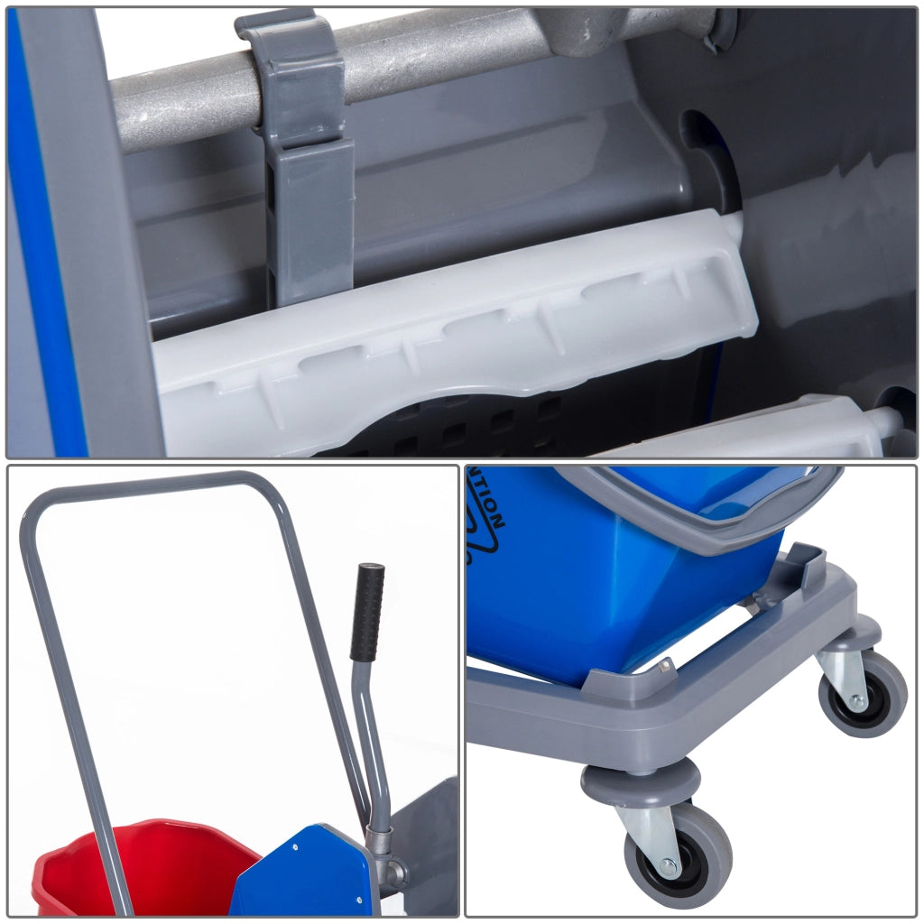 Carrello per pulizia con 2 secchi ¨C zephmum ¨C Blu+Rosso, Metallo+PP, 73x45x92 cm
