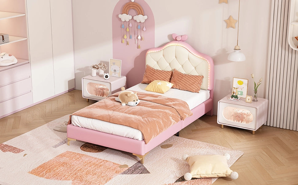 letto imbottito pu rosa bianco 90x200 cm