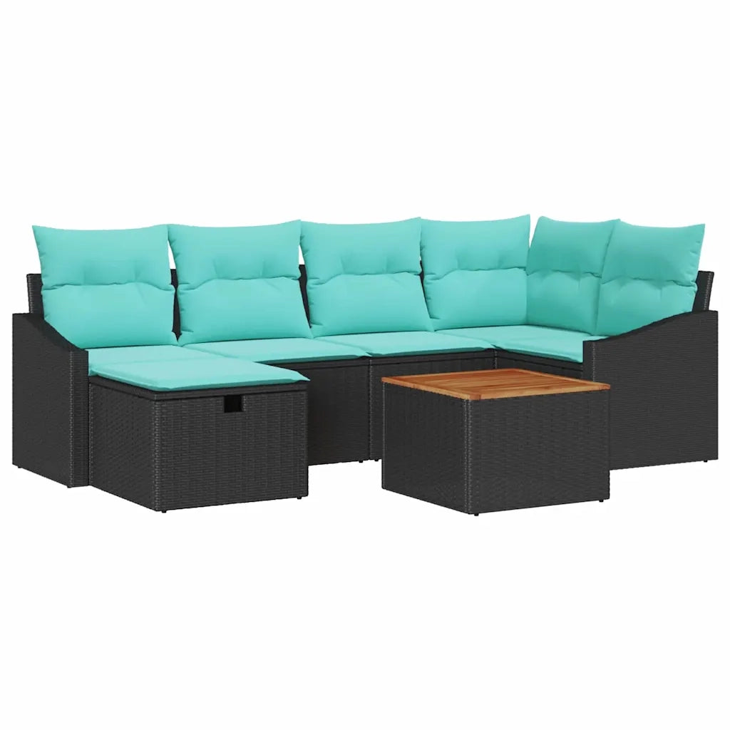 Set Divano da Giardino con cuscino 7 pcs Nero polyrattan 3359571