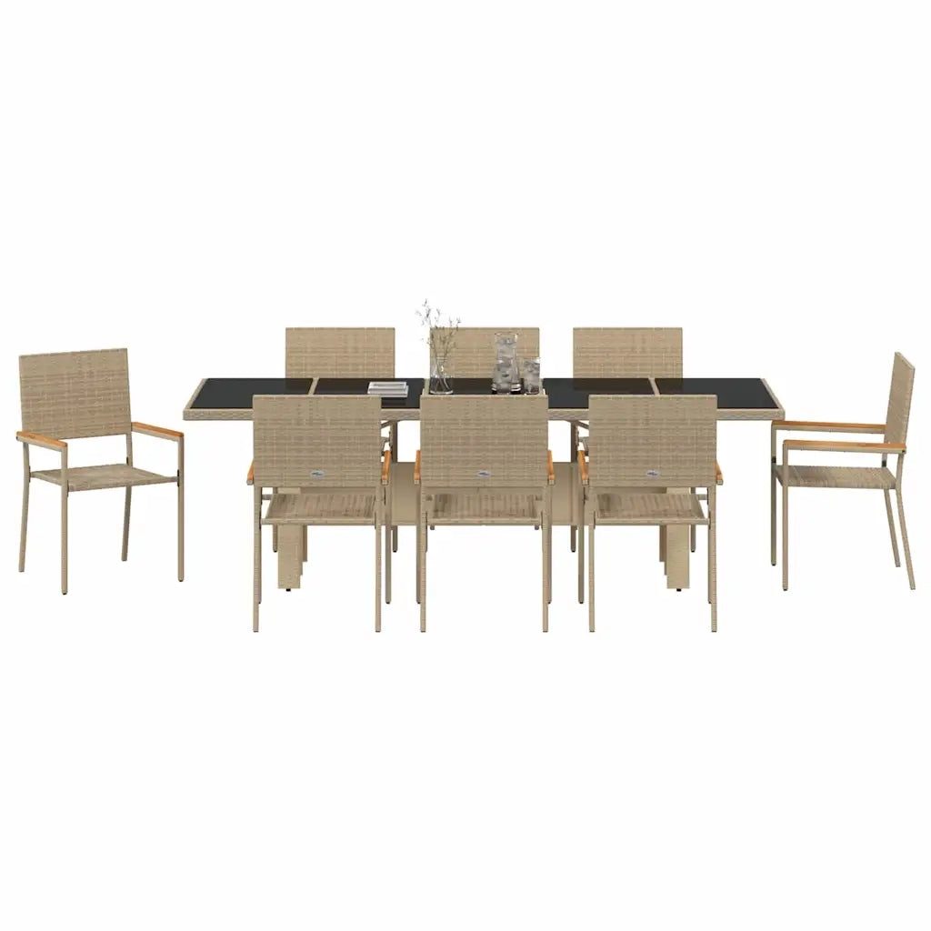 Set da Pranzo per Giardino 9 pcs Beige polyrattan
