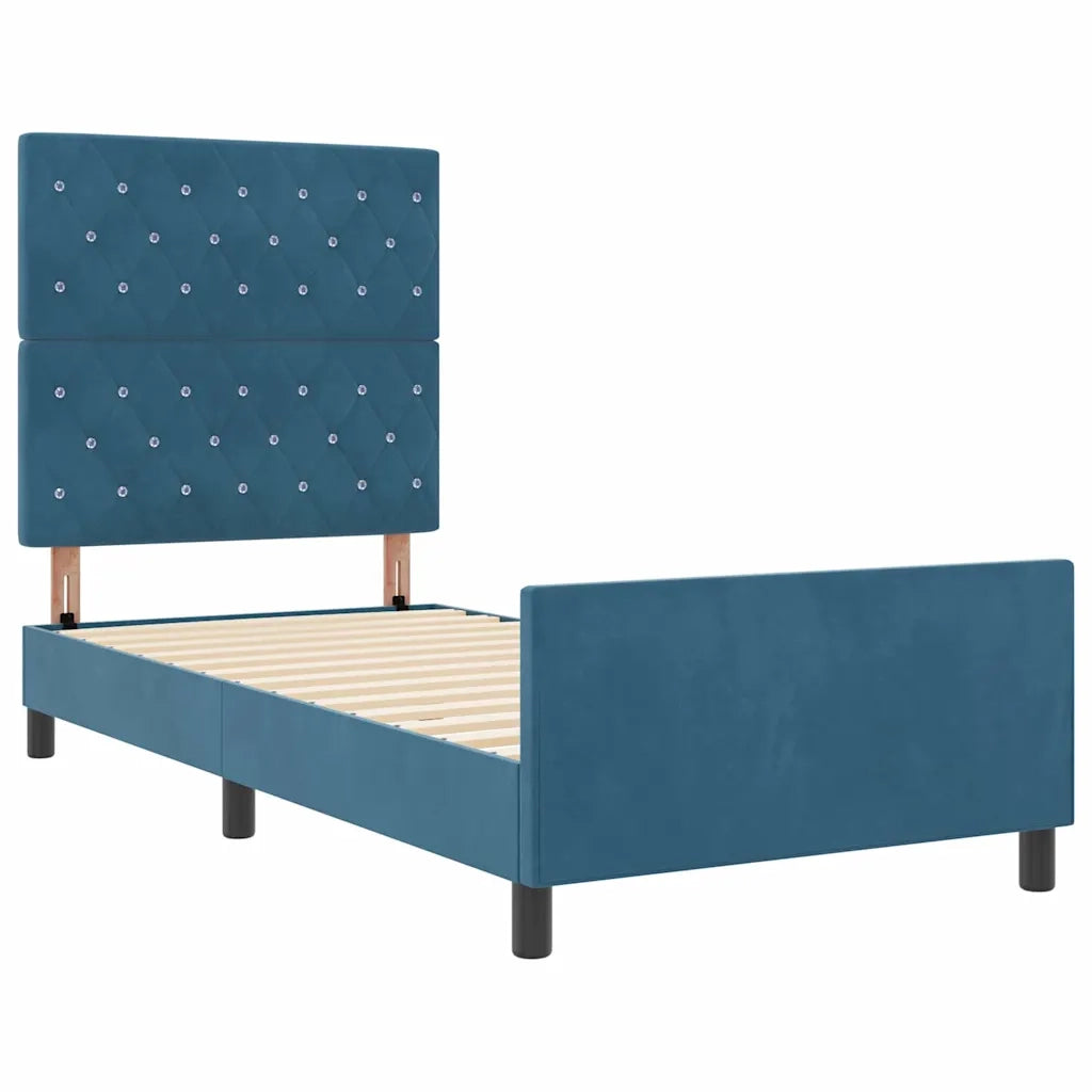 Letto a molle con testiera Blu Scuro 100 x 200 cm Velluto