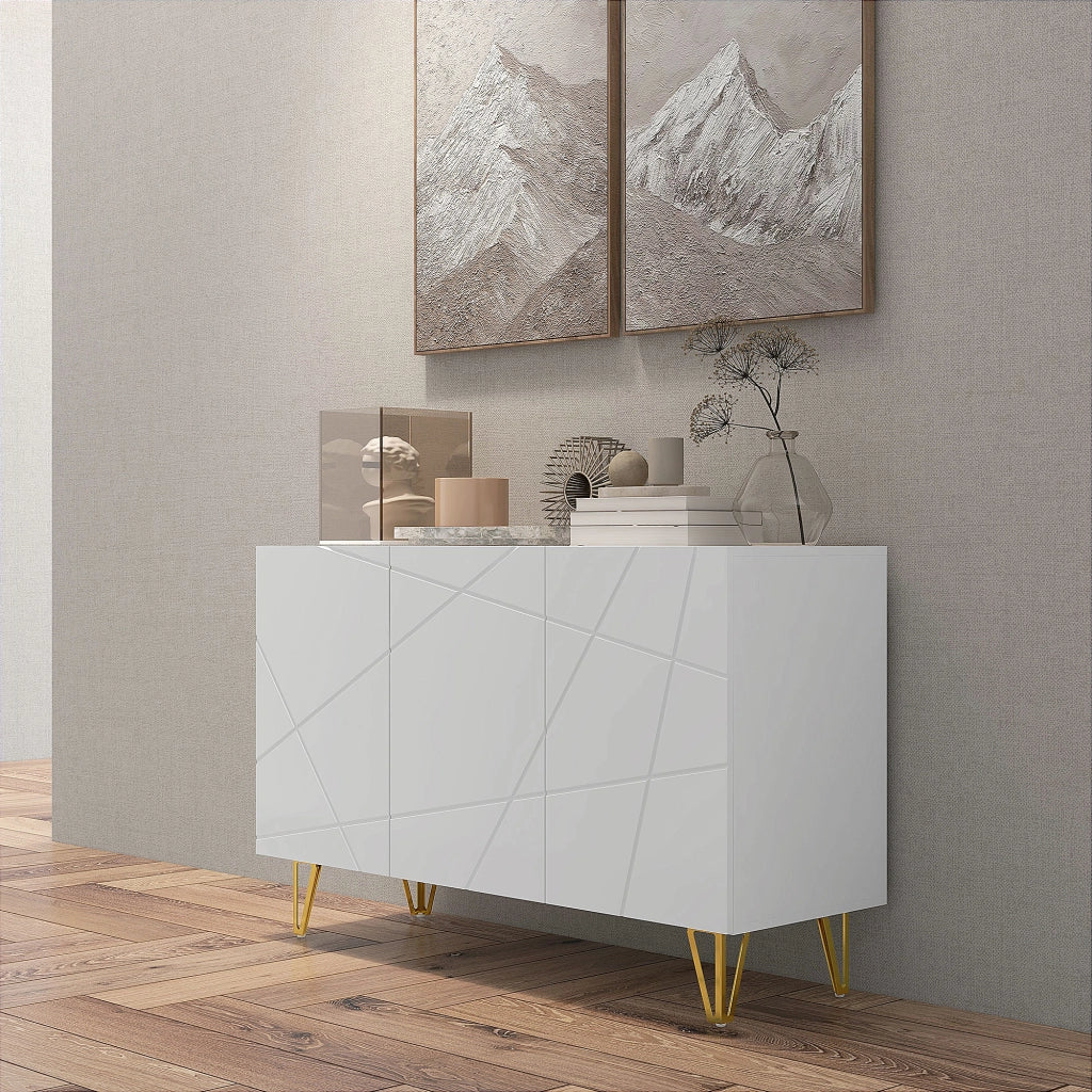 Armadio con Ripiani e Ante ¨C Minimal ¨C 120x40x75 cm, Bianco e Oro