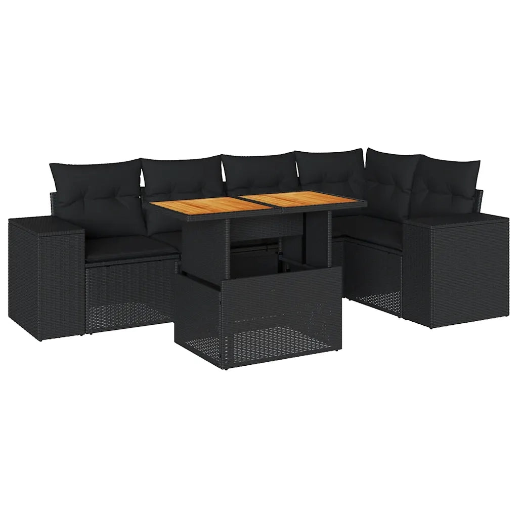 Set Divano da Giardino 6 pz con Cuscini Nero in Polyrattan 3327373
