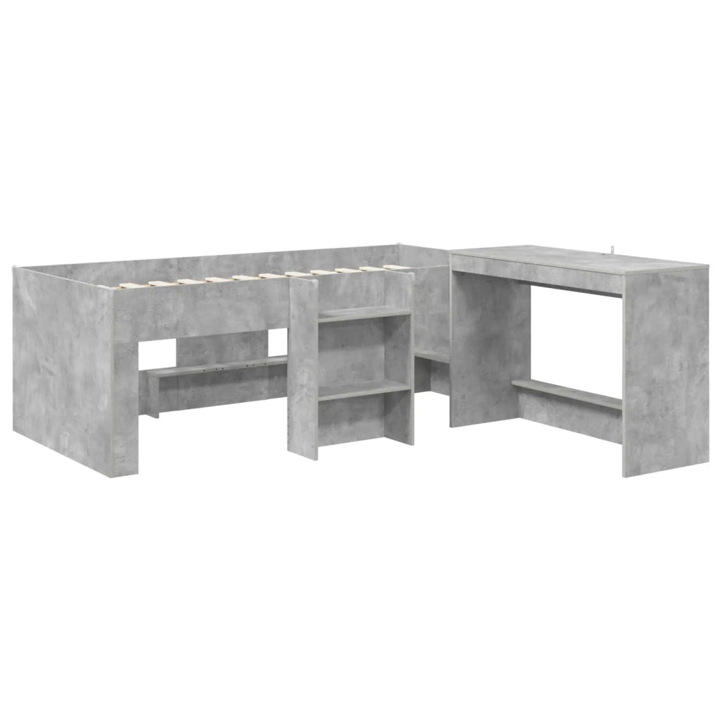 Letto alto per bambini con scrivania 2 pz Grigio Cemento 3423457