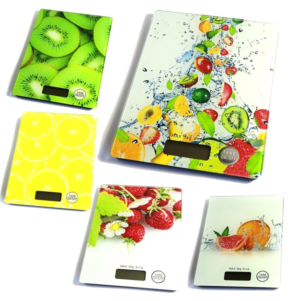 Trade Shop - Bilancia Digitale Lcd Piatto Ripiano In Vetro Da Cucina 5kg Da1gr A 5kg Fantasia -