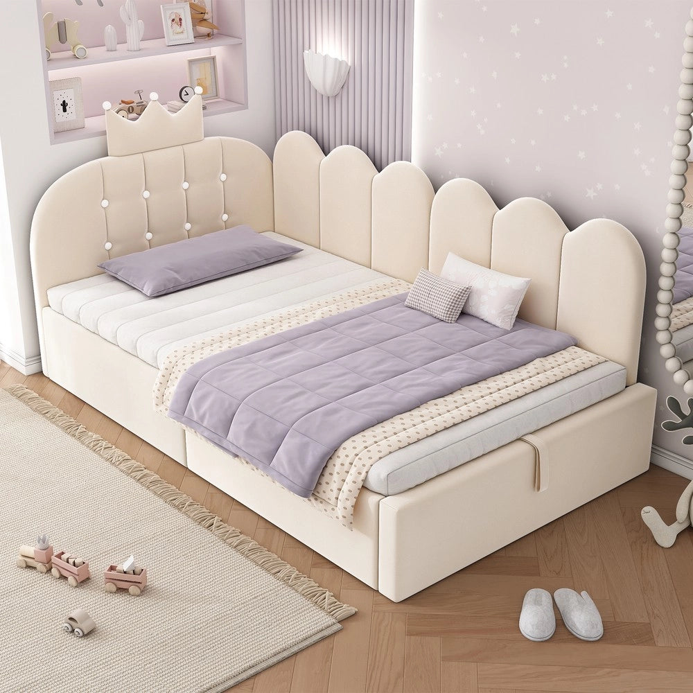Letto Imbottito Daybed con Contenitore ¨C Xylo ¨C Velluto Beige 90x190