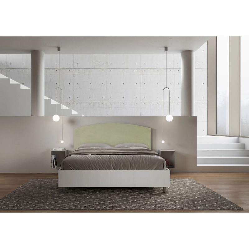 Letto Matrimoniale 160x200 cm struttura bianco frassino testata Antilia - Contenitore,Microfibra,Tè verde