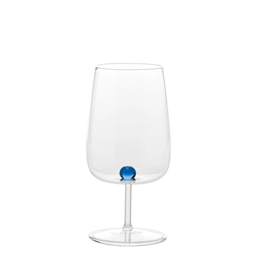 Bilia Set di 6 Calici in Vetro Borosilicato Artigianale con Sfera Colorata Blu Eleganti e Resistenti per Tavola di Design Raffinata ed Originale