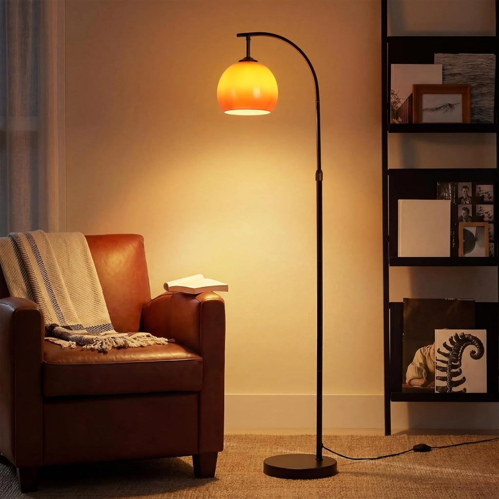 ZMH Lampada da Terra ad Arco Ferro Vetro Interruttore a Pedale E27 per Soggiorno Studio Camera Senza Lampadina