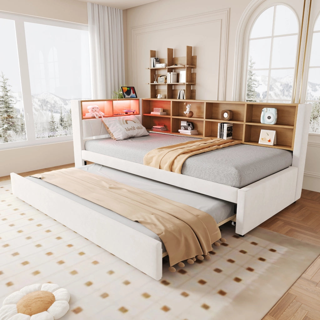 LETTO a scomparsa 90x200 cm Beige con LED e prese