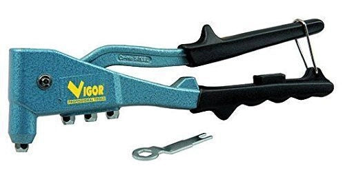 Vigor 5007010 Rivettatrice a Mano VR-005 Lega di Acciaio Impugnatura in PVC 4 Testine Intercambiabili Rivetti 2.4 3.2 4.0 4.8 mm