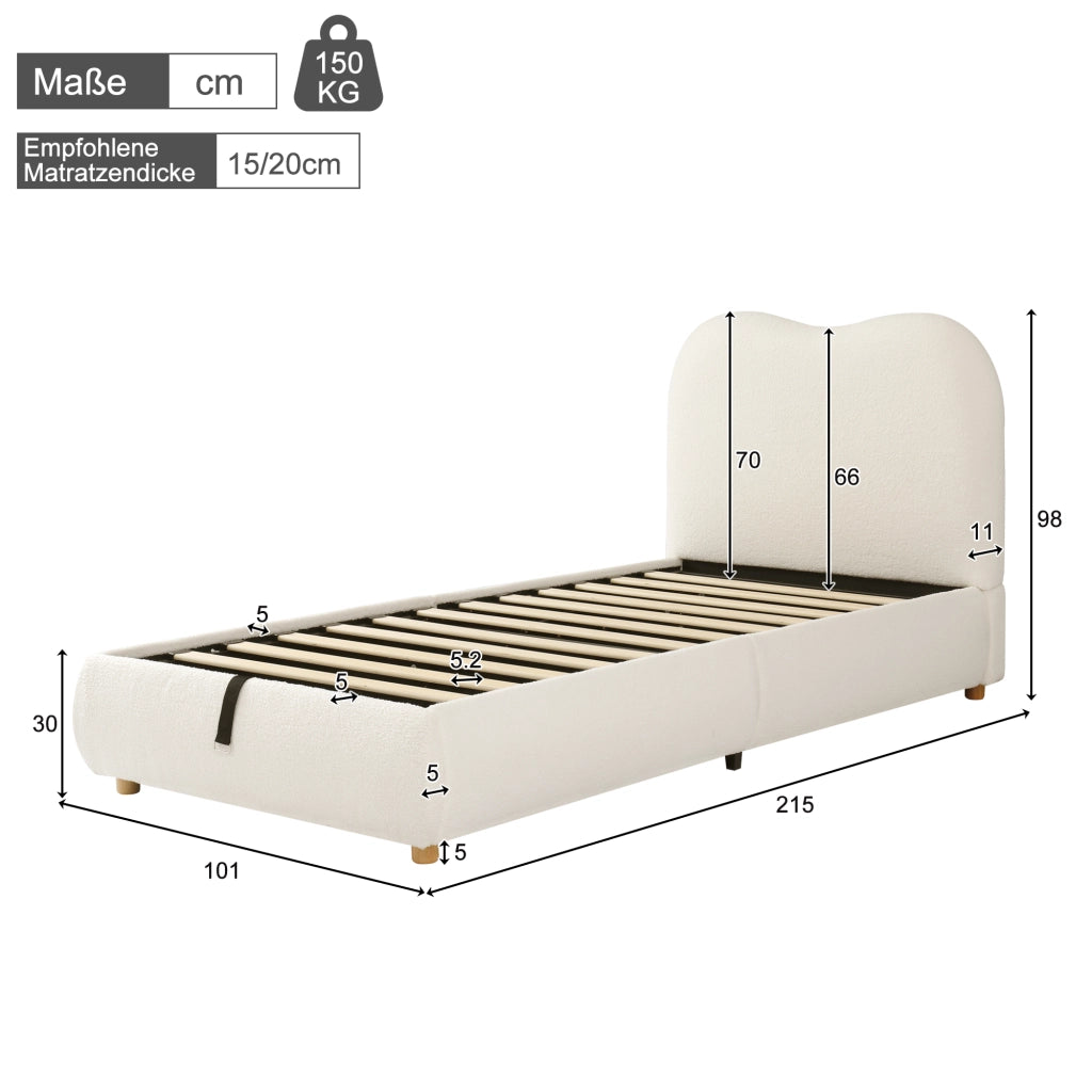 letto imbottito bouclé beige 90 x 200 cm