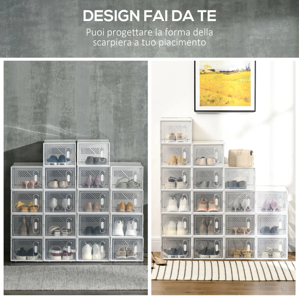 Mobile Scarpiera Rettangolare in Plastica PP. 18 Box 25x35x19 cm per Scarpe max 43 EU. Vestiti e Libri