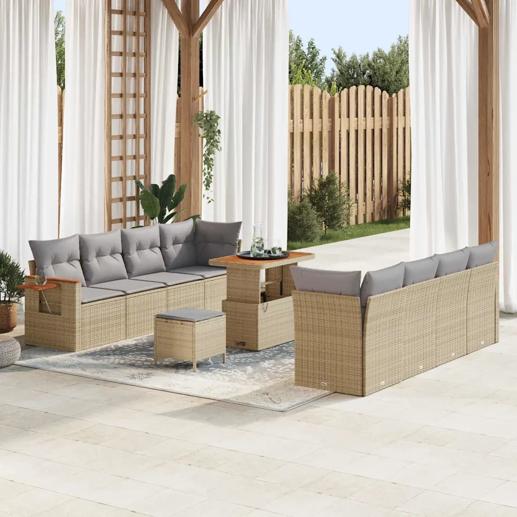 Set Divano da Giardino 12 pcs Beige e Grigio Chiaro polyrattan