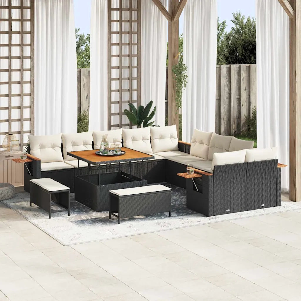 Set Divano da Giardino 17 pcs Nero e Crema polyrattan