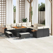 Set Divano da Giardino 17 pcs Nero e Crema polyrattan