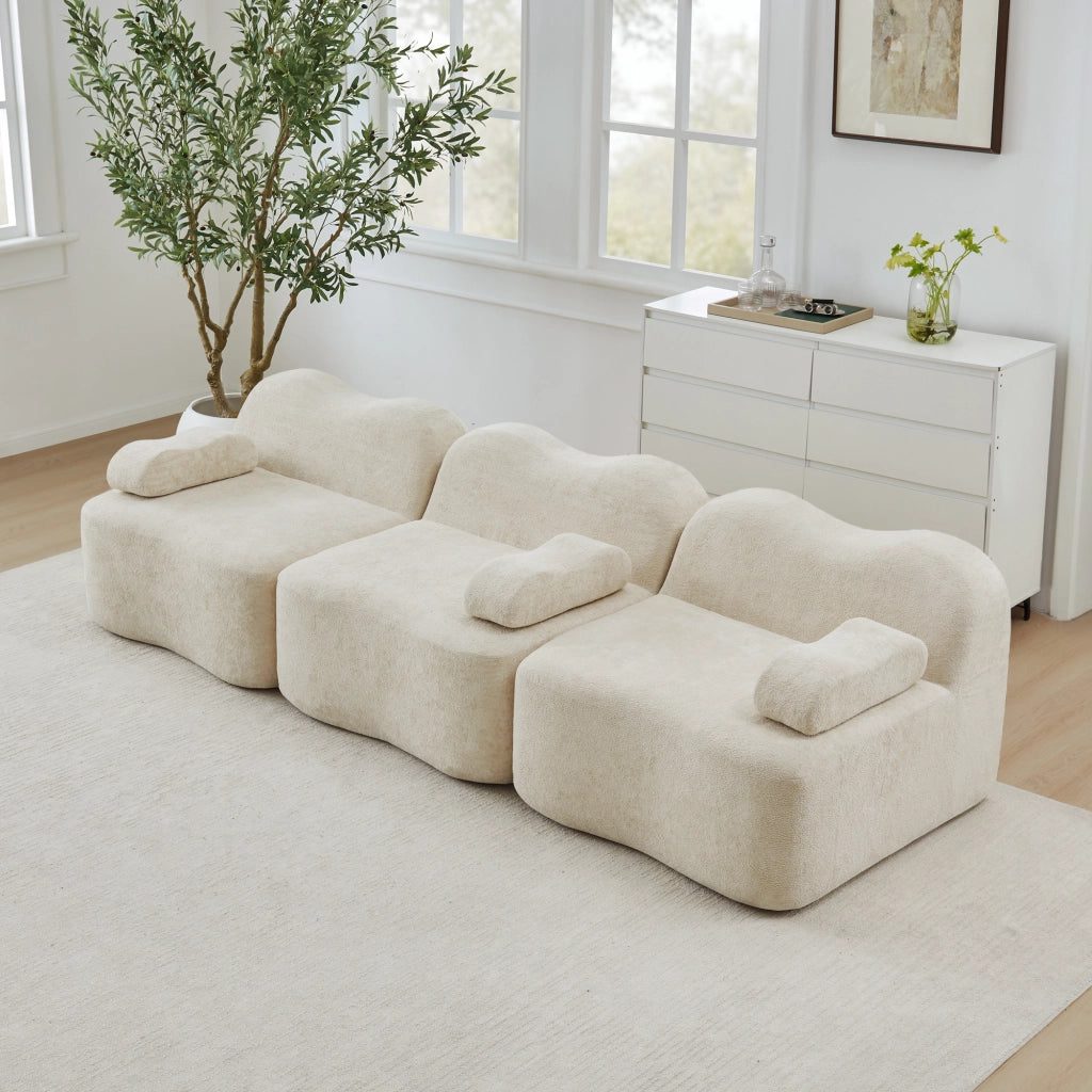 Divano Modulare 3 Posti con Braccioli ¨C MINIMAL ¨C Beige, Tessuto, Morbido