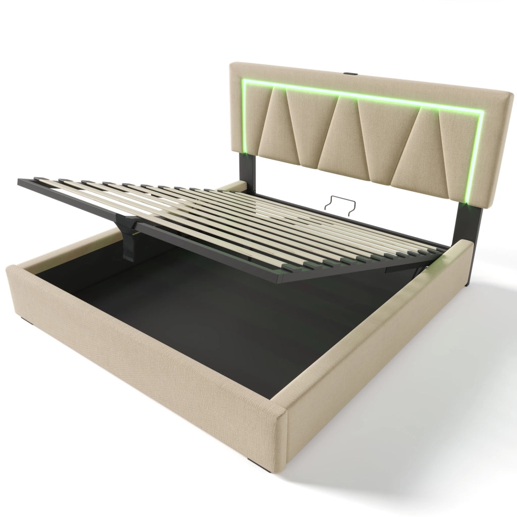 letto imbottito lino beige 140x200 cm