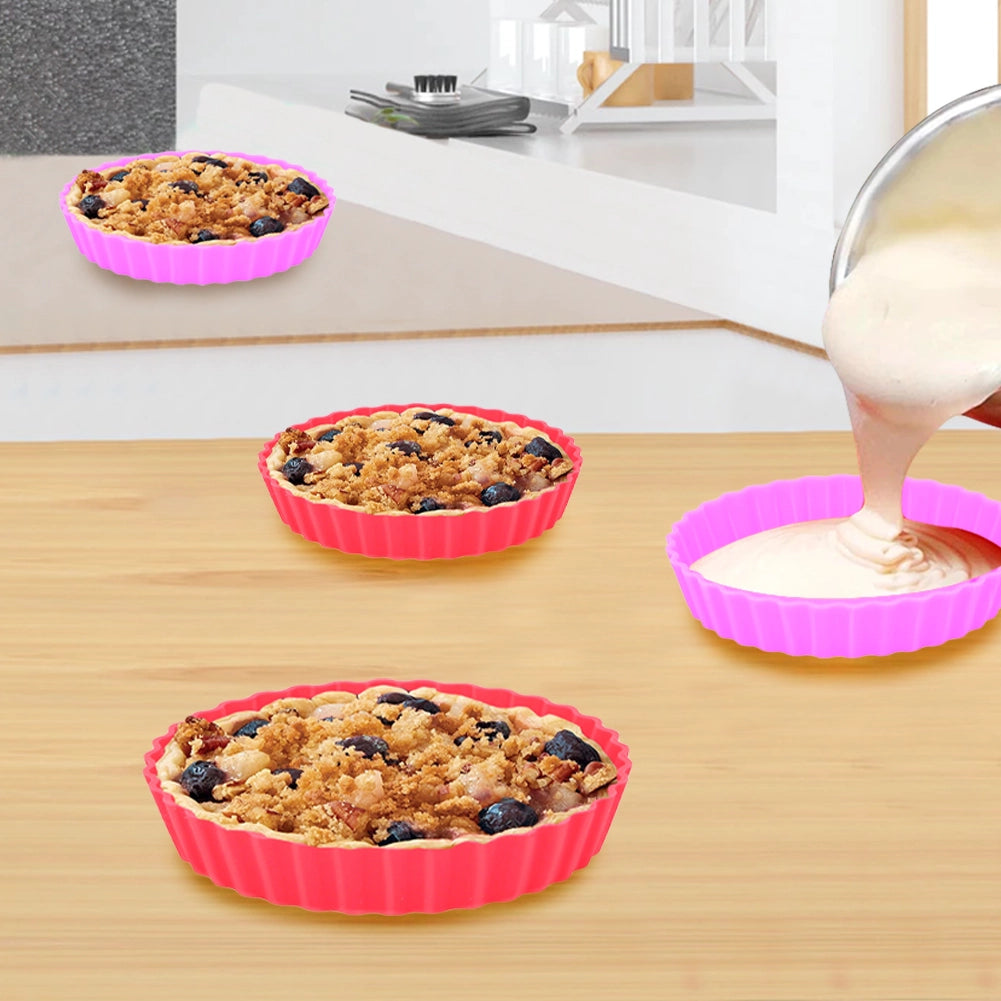 Set 4 Forme di Silicone per Dolci e Torte Salate 12,4 x 2,2 cm Rosa e Rosso
