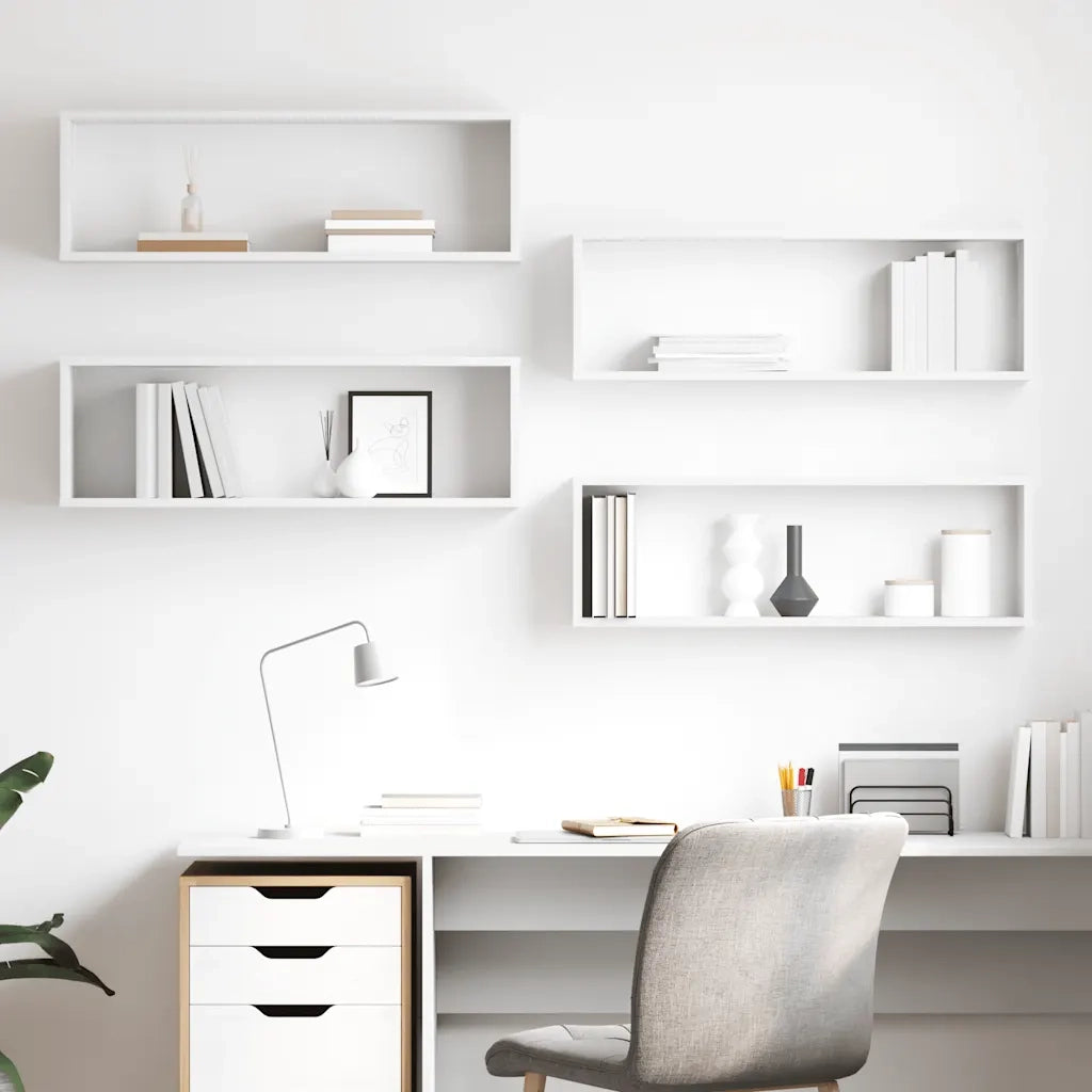 4 pz Mensole Parete | Mensola sospesa a Cubo Bianco 80x15x26,5cm Legno Multistrato