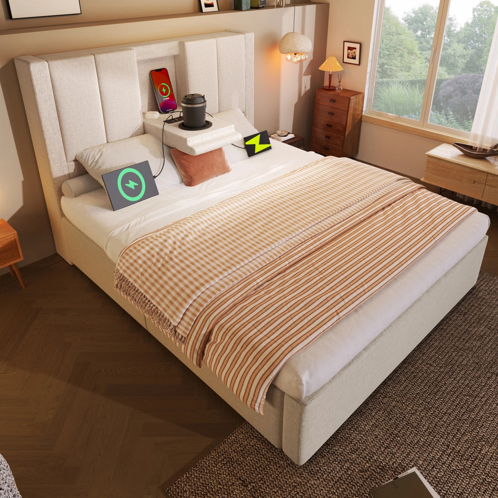 letto imbottito lino beige 90 x 200 cm