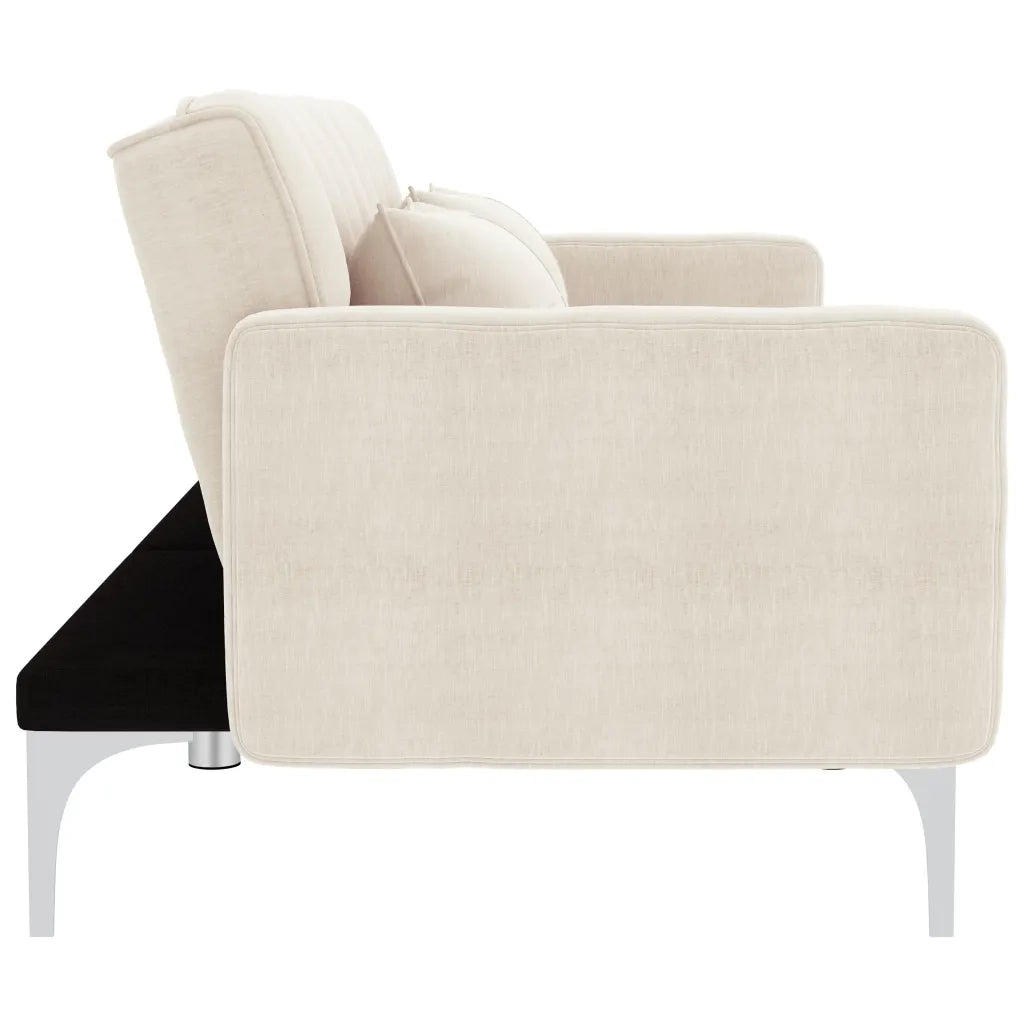 Divano Letto Crema in Tessuto 247216