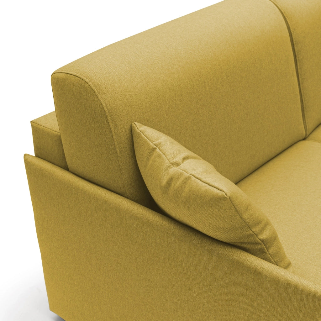 Evans Divano letto angolare con penisola in morbido tessuto impermeabile T13 252 cm Destro (mat. 140x197)  giallo