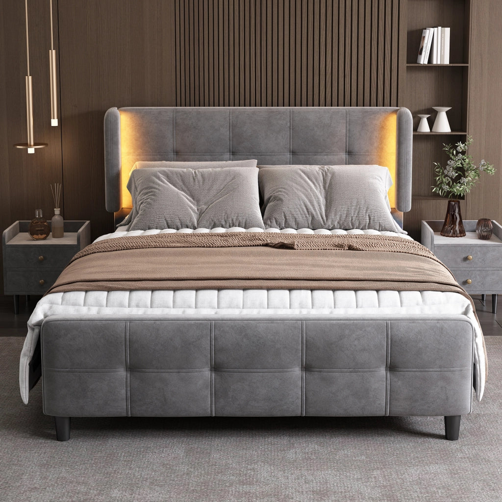 letto imbottito velluto grigio 140x200 cm