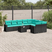 Set Divani da Giardino 10 pz con Cuscini Nero in Polyrattan