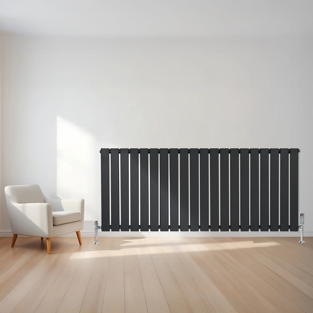 Radiatore Orizzontale 600 x 1400 mm con Valvole TRV Grigio Antracite