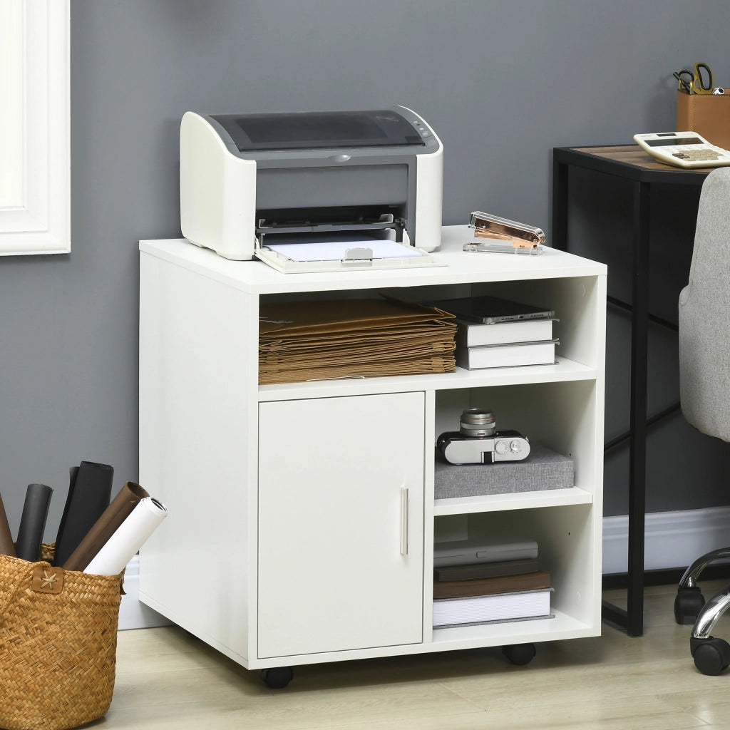 Supporto stampante con mobiletto e ripiani ¨C Xylo ¨C bianco 3 nicchie