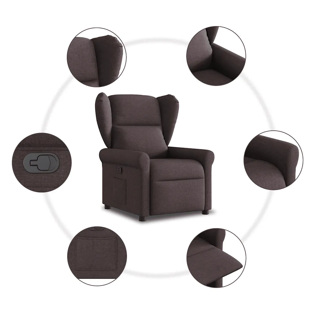 Poltrona | Sedia Relax Reclinabile Marrone Scuro in Tessuto