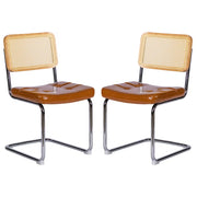 Sedia da pranzo set da 2 - Sedia in velluto e rattan con gambe cromate – Design Mid-Century Modern ispirato a Breuer – Sedia imbottita ideale per soggiorno, cucina e altri ambienti