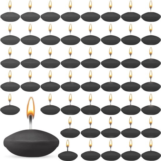Luminarie a olio 50 pezzi - Inodoranti - Nero - 3,8 x 1,5 cm - Cera e fiamma - Sicure e affidabili - Lampade da tavolo
