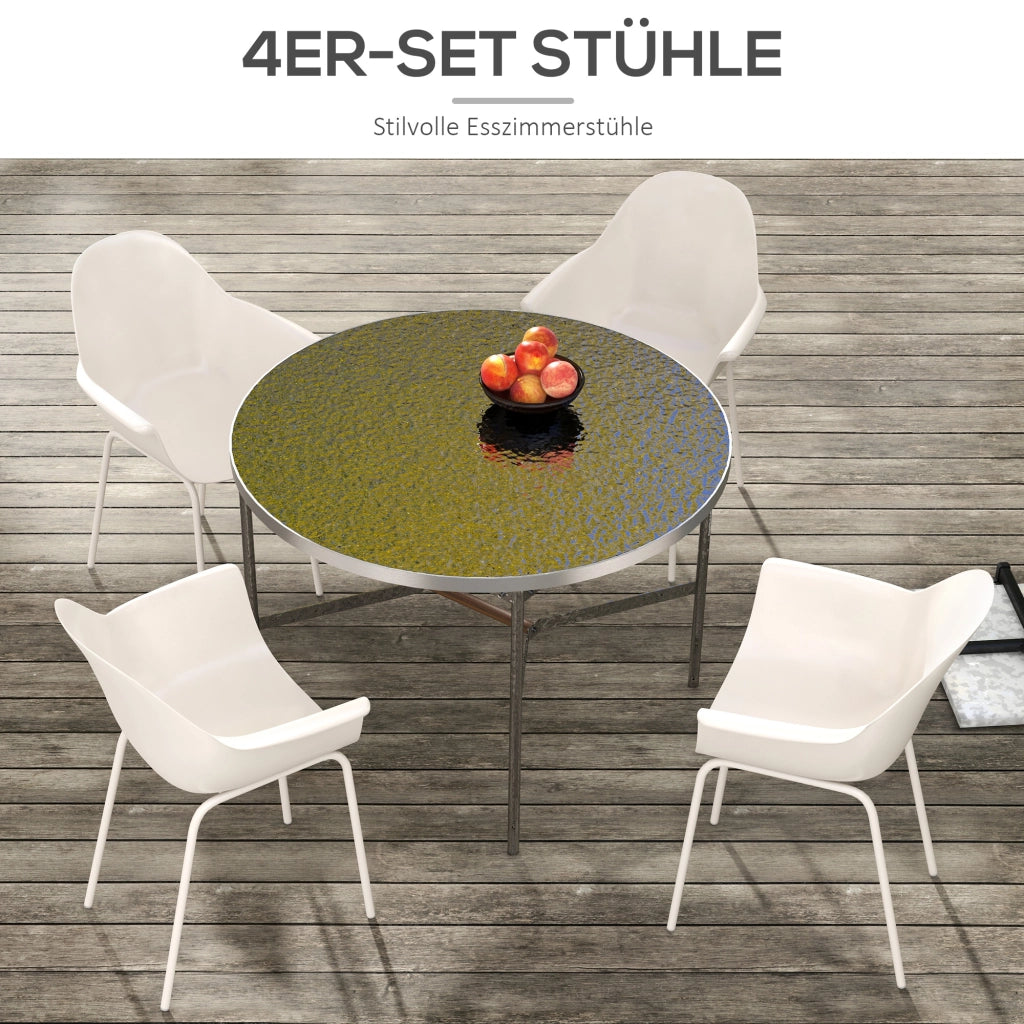 Set Sedie da Giardino con 4 Sedie; Impilabili con Schienale e Braccioli; per Terrazza e Balcone; Acciaio; Grigio