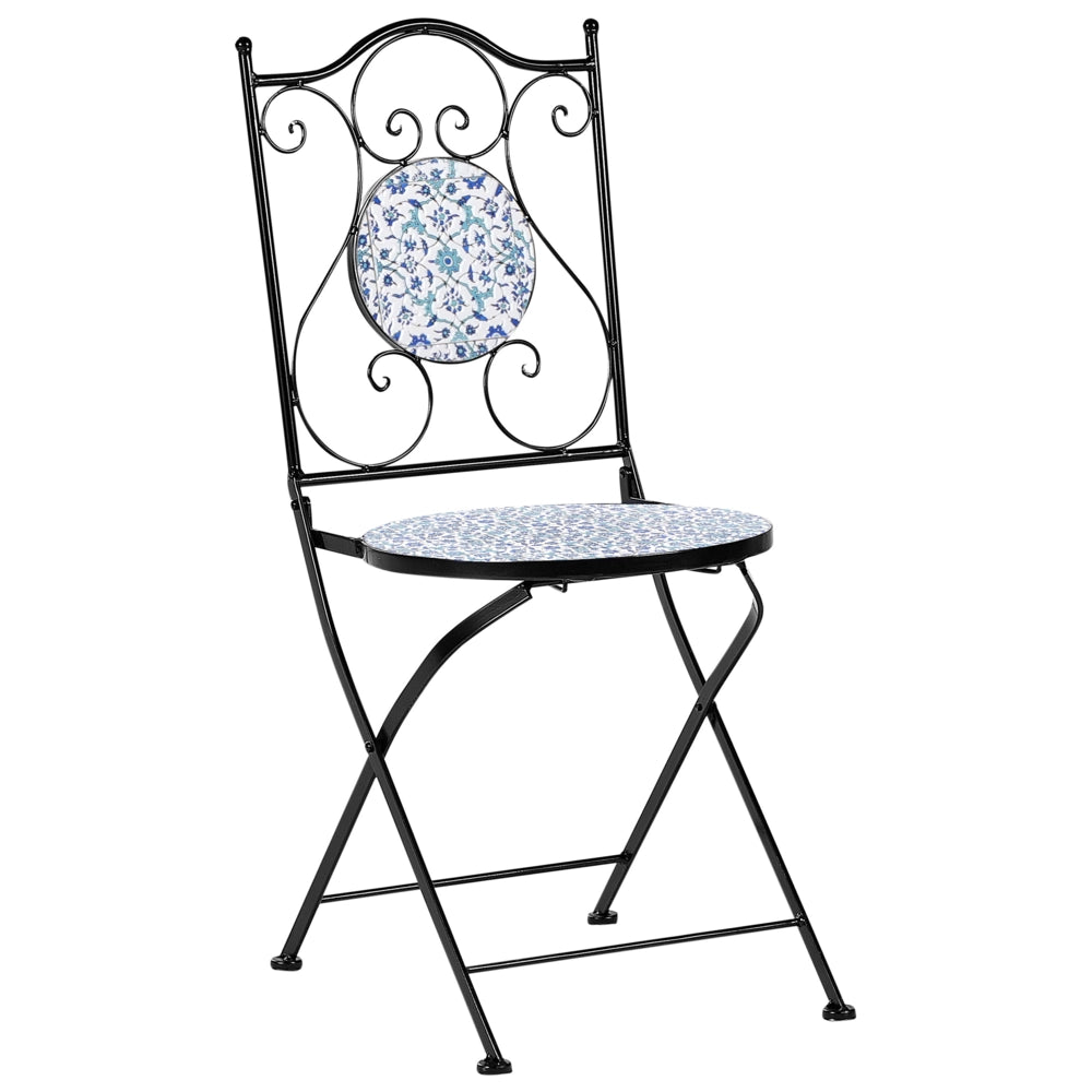 Set di 2 sedie da esterno in metallo nero con motivo a mosaico e struttura pieghevole stile vintage