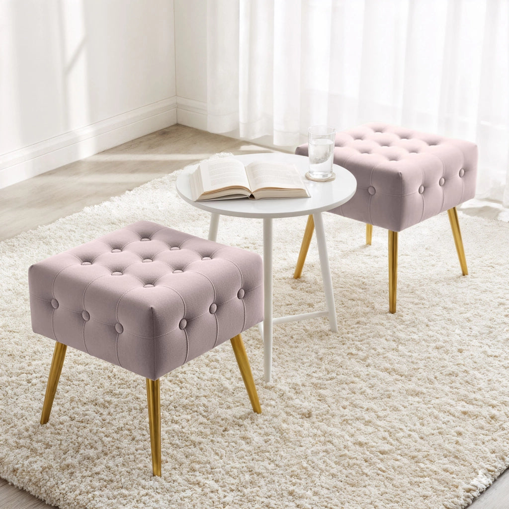 Pouf sgabello in velluto trapuntato 40 cm QUADRA Rosa Cipria