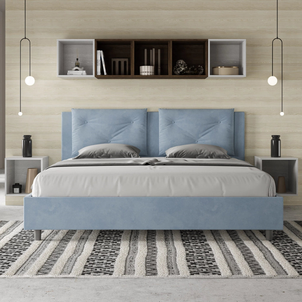 BS COM Letto contenitore imbottito 180x200 microfibra azzurro
