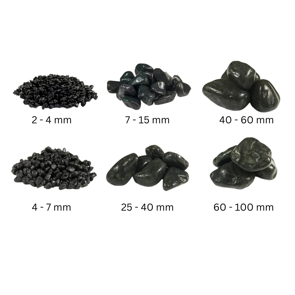 Ciottoli nero ebano pietre naturali decorativi giardini aiuole vasi *** misura 40/60, formato 5 kg, confezione 1