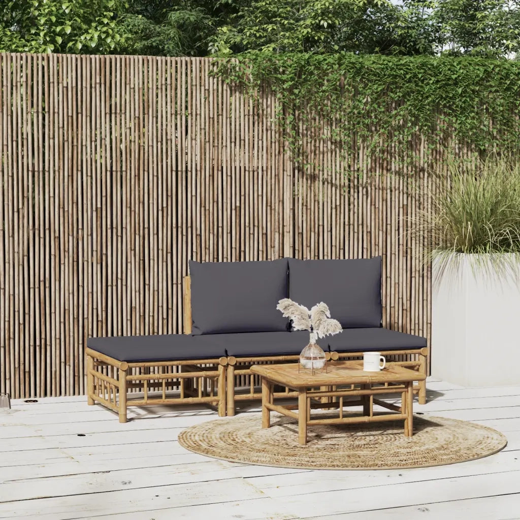 Set Salotto da Giardino 4pz con Cuscini Grigio Scuro Bambù 3155235