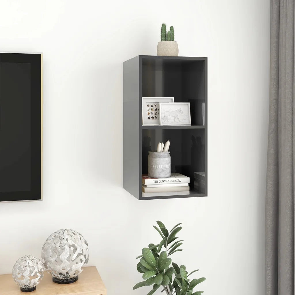 Mobile TV da parete-Mobile TV a Muro-Credenza TV Grigio Lucido 37x37x72 cm Legno Multistrato
